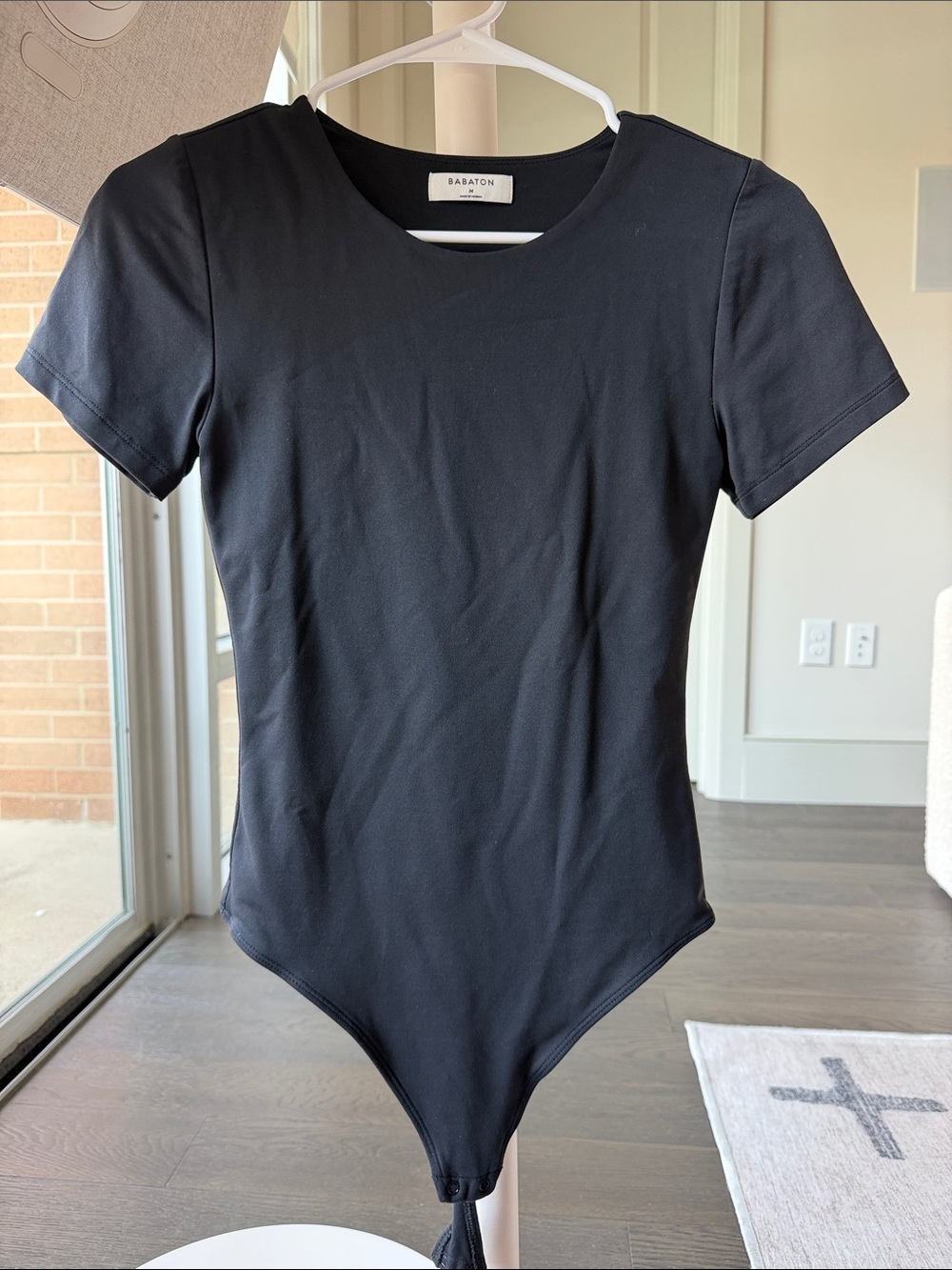 Babaton Black Short-Sleeve Crew Neck Bodysuit